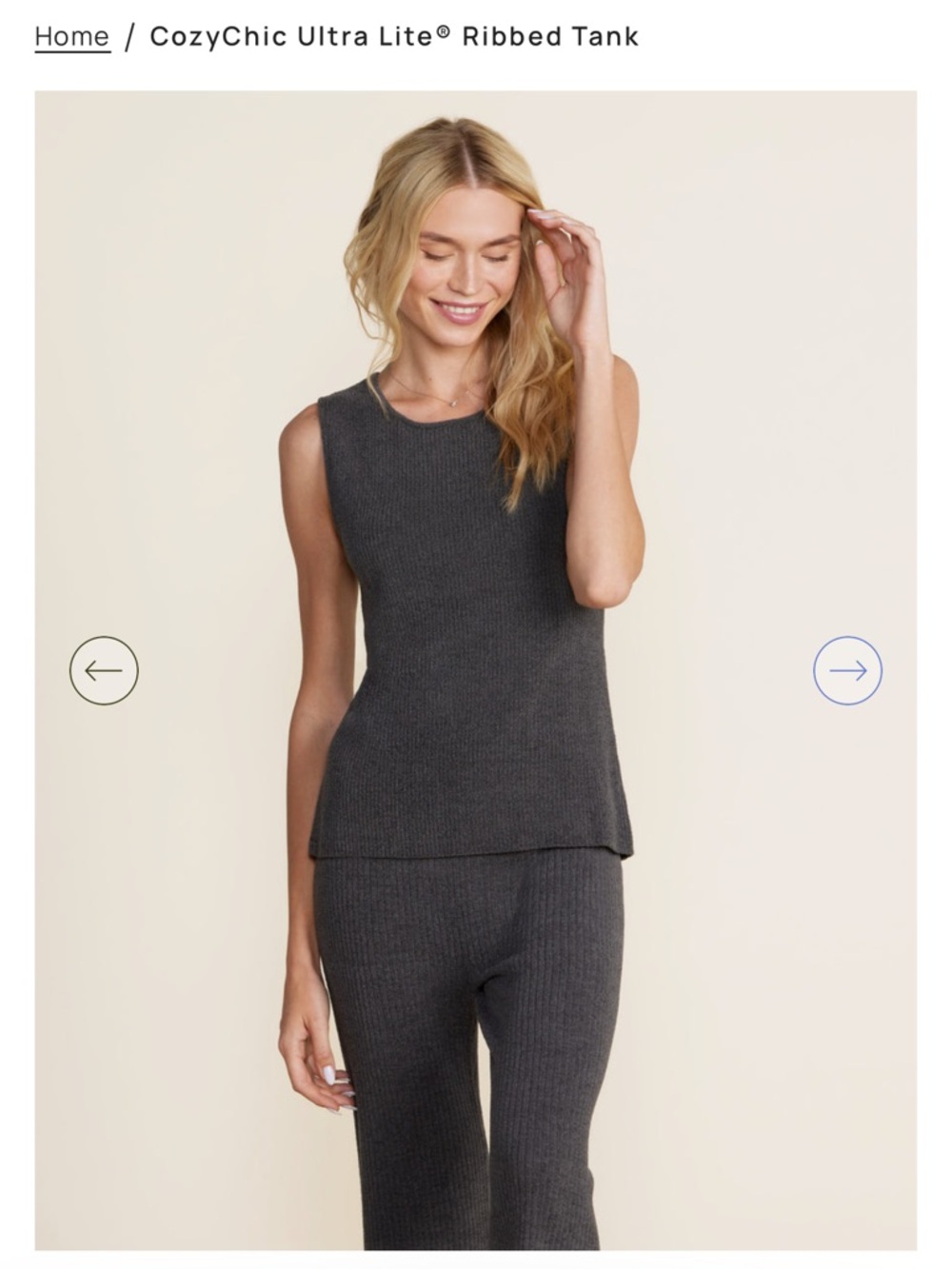 Barefoot Dreams CozyChic Ultra lite ribbed tank carbon
